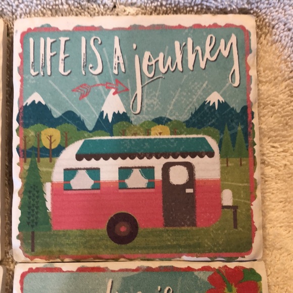 NWOT counterart happy camper’s multi image absorbent stone tumbled tile coasters - Picture 4 of 7